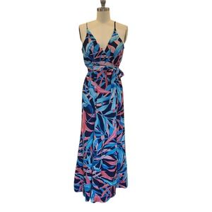 Anthropologie Hutch Wrap Maxi Dress‎ Tropical Floral Blue Medium Petite  Beach